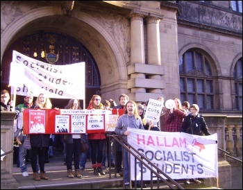 Sheffield Youth Fight for Jobs and Socialist Students lobby Sheffield Town Hall before presenting petitions demanding the Labour Council restore EMA, photo A Tice