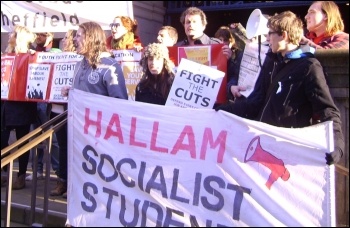 Sheffield Youth Fight for Jobs and Socialist Students lobby Sheffield Town Hall before presenting petitions demanding the Labour Council restore EMA, photo by A Tice