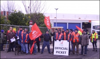Striking Tesco drivers on the picket line , photo by A Tice