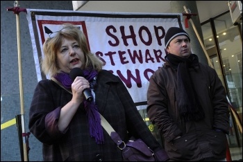 PCS president Janice Godrich addressing the lobby of the TUC, 11.12.12, photo by Paul Mattsson