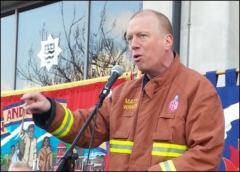 Matt Wrack, FBU geneal secretary,London lobby of fire authority, 21 January 2013, photo Neil Cafferky