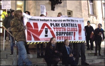 Save Southampton City Youth Services held a lively protest outside the civic centre supported by anti-cuts councillors Keith Morrell and Don Thomas, photo Socialist Party