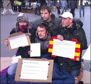 Demonstrating for the homeless, Leicester, photo Steve Score