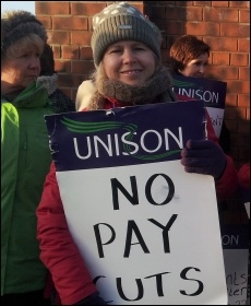 Unison NHS workers on strike against huge cuts in the Mid-Yorkshire Trust hospitals, photo Iain Dalton