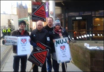 BBC journalists striking in Coventry, 18.2.13, photo by Coventry SP