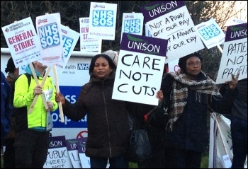 Protest by domestics at Whipps Cross hospital against contractor Initial attempting cuts to pay and hours, photo Suzanne Beishon