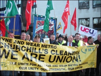 Churchill cleaners from the Tyne & Wear metro have stepped up their battle for a decent living wage. Building on rock-solid strikes over the course of 2012, this most recent strike is for seven days , photo E Brunskill