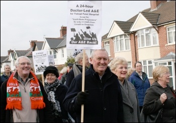 Over 200 determined campaigners marched through Caerphilly town centre on Saturday 16 February, demanding the return of a local A&E, photo Becky Davis