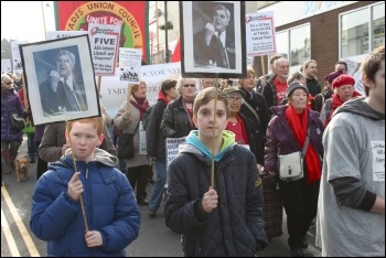 Over 200 determined campaigners marched through Caerphilly town centre on Saturday 16 February, demanding the return of a local A&E, photo Becky Davis