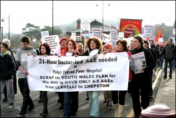 Over 200 determined campaigners marched through Caerphilly town centre on Saturday 16 February, demanding the return of a local A&E, photo Becky Davis