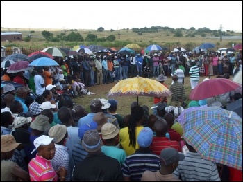 Harmony Gold workers' meeting in South Africa, photo by DSM