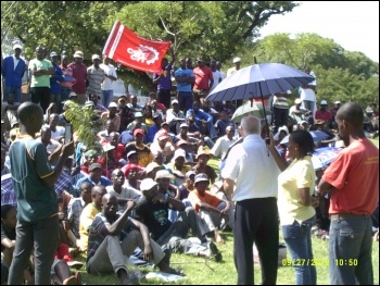 Tshwane municipality workers listening to Peter Taaffe, South Africa, February 2013, photo by DSM