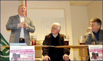 The Eastleigh by-election TUSC rally featured Daz Proctor, Dave Nellist and Keith Morrell, a rebel Southampton councillor who voted against cuts, photo John Gillman