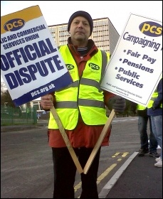 Dave Warren when he was PCS rep Swansea DVLA, taking part in a PCS National day of protest on 30 November 2012, photo R. Job
