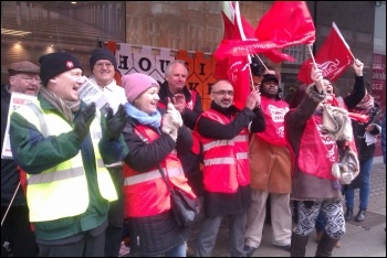 Unite union picket at the Homes and Communities Agency , photo by Sarah Wrack