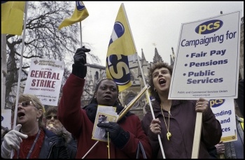 PCS strike on budget day, 20 March 2013 with NSSN 24 hour general strike placard, photo Paul Mattsson