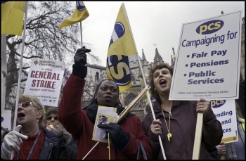 PCS strike on budget day, 20 March 2013 with NSSN 24 hour general strike placard, photo Paul Mattsson