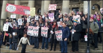 Saturday 30th March demonstration against the bedroom tax outside Leeds Town Hall, photo by Leeds SP