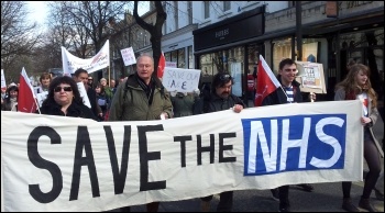 Saturday 6 April saw around 300 people march through the centre of Cheltenham, Gloucestershire, against plans to reduce night time staffing at the town's A&E, photo by Chris Moore