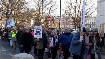 Saturday 6 April saw around 300 people march through the centre of Cheltenham, Gloucestershire, against plans to reduce night time staffing at the town's A&E. , photo by Chris Moore