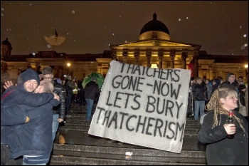 Party in Trafalgar Square, London, celebrating the death of former UK premier Margaret Thatcher , photo Paul Mattsson