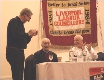 Applauding Tony Benn; Rally marking 30 years since election of Liverpool's socialist council, photo Harry Smith