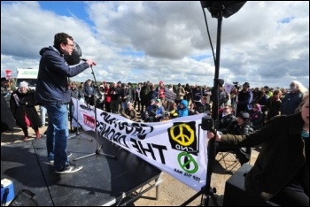 Nick Parker addressing anti-war demonstrators, 27.4.13, photo .
