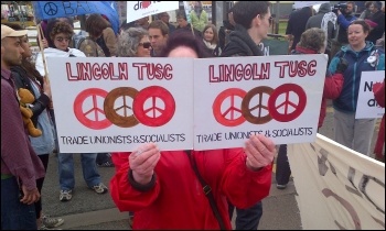 TUSC placards on anti-war demo, 27.4.13