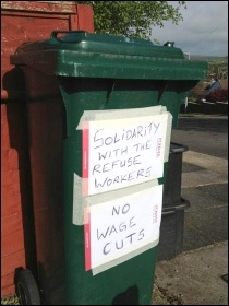 Widespread support for the Brighton bin workers shown on some bins in the area, photo by Support Brighton Council workers Facebook page