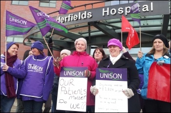 Unison staff at Pinderfields hospital strike, photo Iain Dalton