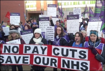 Unison staff at Pinderfields hospital strike, photo Iain Dalton