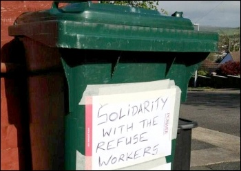 Widespread support for the Brighton bin workers shown on some bins in the area, photo Support Brighton Council workers Facebook page