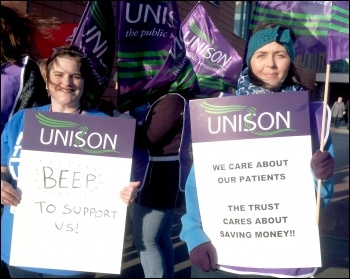 Unison health workers in Mid Yorks on strike, photo by Iain Dalton