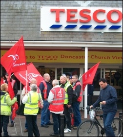 Sacked Tesco drivers, 18.5.13 , photo by John Gill