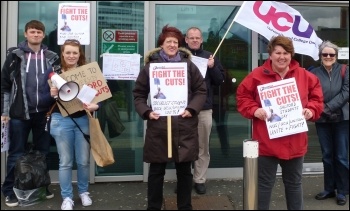  Socialist Students  plus UCU and Unison activists, Salford university protest, 23.5.13 , photo Salford Socialist Party