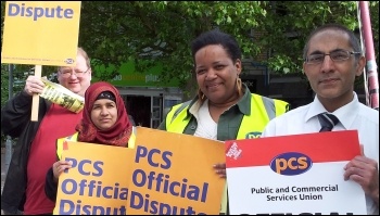 Barking Job Centre PCS on strike 5 June 2013, photo Socialist Party