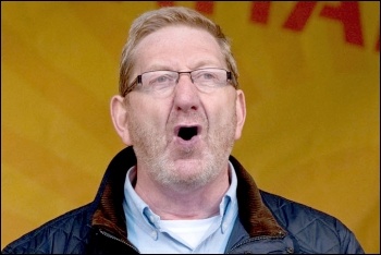 Len McCluskey addresses TUC demonstration, photo by Paul Mattsson