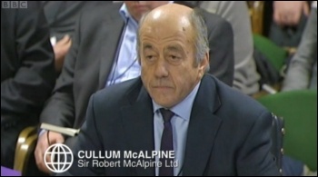 Cullum McAlpine of McAlpine Ltd giving evidence to a Commons Select Committee investigating the illegal activity of blacklisting, photo by BBC Panorama still