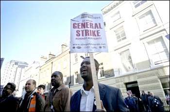 NSSN lobby of the TUC general council meeting in April 2013, demanding they name the day for a 24-hour general strike, photo Paul Mattsson