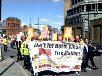 London Firefighters demonstrate against the closure of Bow firestation, photo Naomi Byron