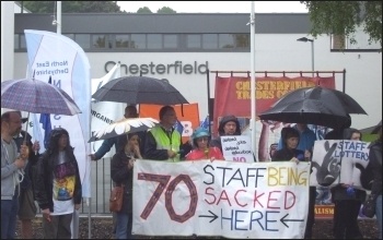 Demonstrating against compulsory redundancies at Chesterfield College, 20.6.13, photo by E Evans