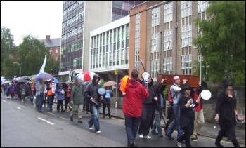 Demonstrating against compulsory redundancies at Chesterfield College, 20.6.13, photo by E Evans