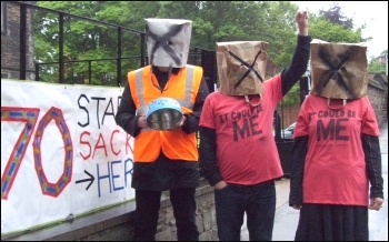 Demonstrating against compulsory redundancies at Chesterfield College, 20.6.13, photo by E Evans