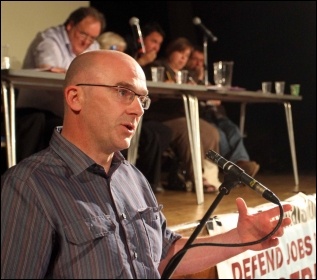 Padraig Mulholland, Nipsa president, speaking at NSSN conference 29.6.13, photo by Senan