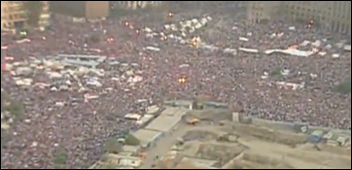 Mass protest in Egypt 1 July 2013 calls for the president to resign, photo Screen shot from video released by Egyptian military