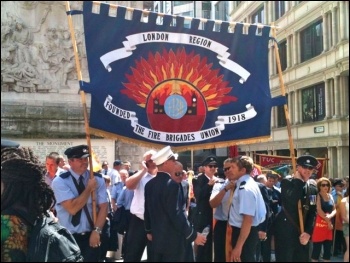 London FBU demonstration assembling at the Monument, 18.7.13, photo J Beishon