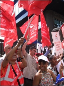 One Housing Group workers, members of Unite, on a second three-day strike against massive pay cuts, photo Naomi Byron