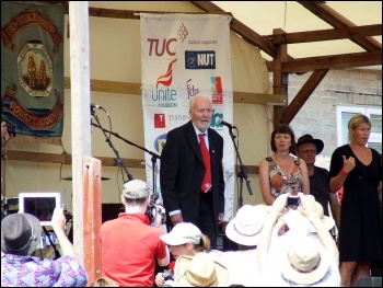 Tony Benn speaking, Tolpuddle festival July 2013, photo Matt Carey