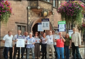 Coventry Unison members protesting against job losses of wardens, 28.8.13