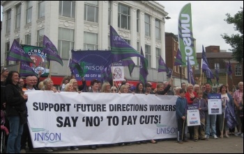 Future Directions care workers on strike, August 2013, photo Hugh Caffrey